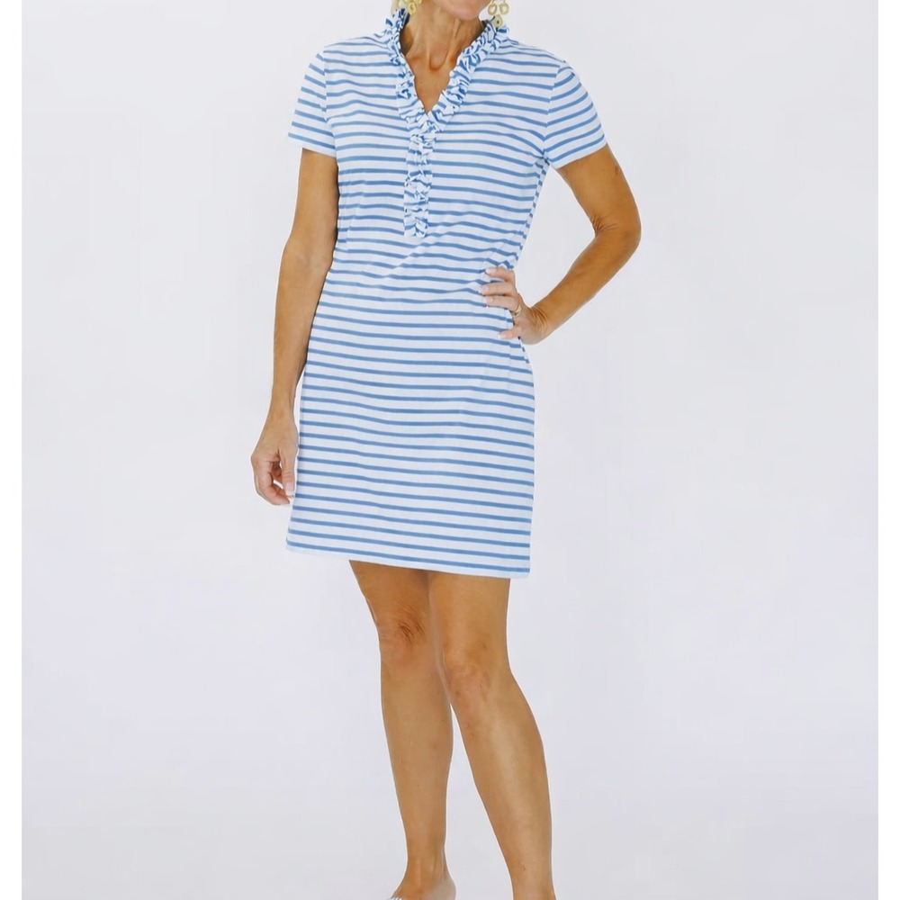 NWT Sailor Sailor Bailey Dress Womens Large Blue White Breton Stripe‎ UPF 50 USA